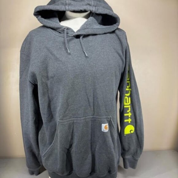 Carhartt Men’s MD Hoodie Sweatshirt Gray Green Logo Original Fit - Picture 1 of 4